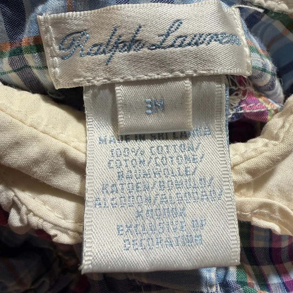 Ralph Lauren Plaid Dress Baby Girl 3M Multi-color Madras Peter Pan Collar